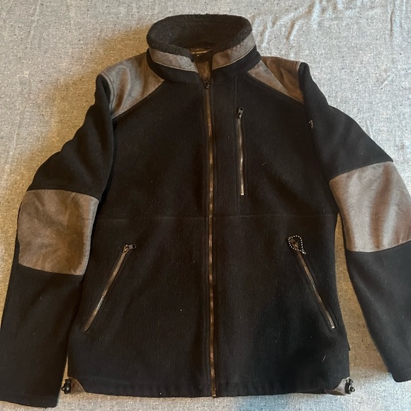 Other - Mens KUHL Black Full Zip Thumb Holes Faux Leather Trim Sherpa Fleece Jacket Sz M